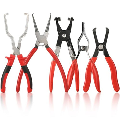 5PCS Fuel Line Pliers Set | Hose Clamp Tool, Heavy-Duty Hose Clamp Pliers Set with Filter Caliper for Automotive Line Repair