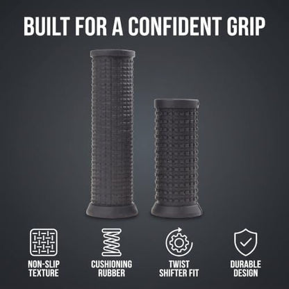 2Pcs Black Bike Long/Short Handlebar Grips for Twising Shifter, Shockproof Anti Slip MTB Parts, Anti Slip Soft TPR Rubber Handlebars, Headsets and Stems Grips (Long&Short)