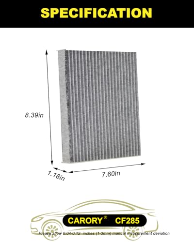 CARORY Cabin Air Filter w/Activated Carbon for Toyota Camry, Corolla, RAV4, Highlander, Lexus RX350, NX300, GX460, Subaru Legacy, Outback, Jaguar F-Pace, Land Rover Discovery, and More, CF285 - size: 7.6" x 8.4" x 1.2"
