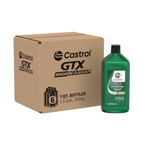 Castrol GTX High Mileage 10W-40 Synthetic Motor Oil, 1 Quart, Pack of 6 - size: 1 Quart, Pack of 6