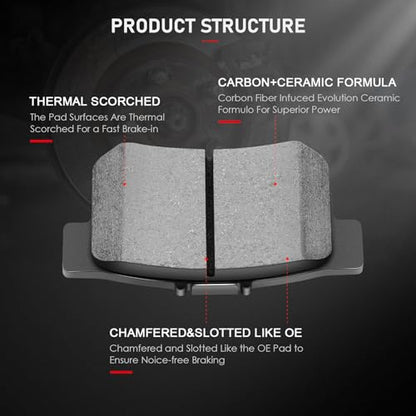 cciyu D914 D537 Brake Pads w/Hardware Front Rear Disc Brake Pad Set - size: Front[D914] + Rear[D537]