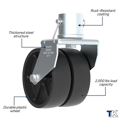 2000lbs Dual 6" Trailer Jack Swivel Caster, Wheel Replacement - color: Silver