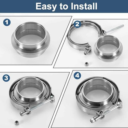 HARFINGTON 2pcs V Band Clamp with Flange 2.36 Inch 304 Stainless Steel Male Female V-Band Exhaust Clamp Flange Kit for Auto, Silver - size: 2.36 Inch