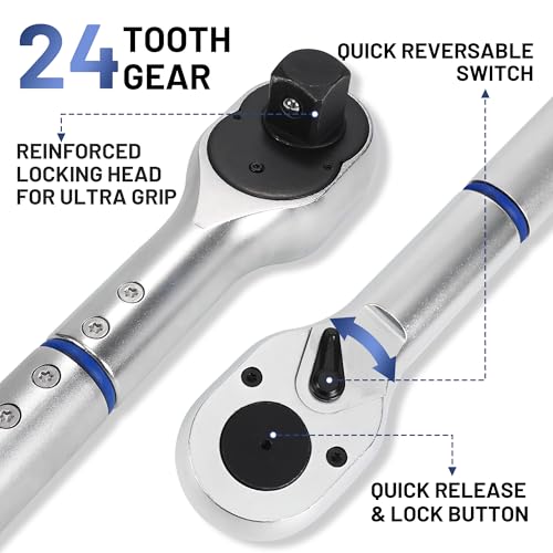 1-Inch Drive Click Torque Wrench, Dual-Direction Click Professional Torque Wrench 200-1200FT.LB/271-1356.7N.M, Dual Range Scales Graduated in FT.LB and N.M - size: 1" 200-1200 FT.LB