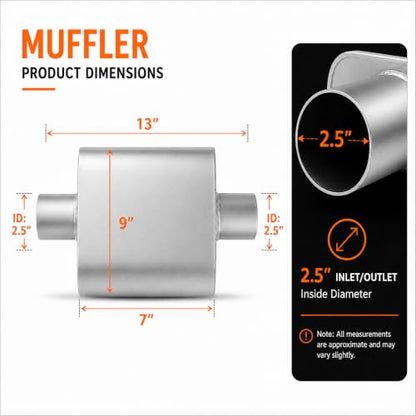Pair of 2.5" ID Center/Center Single Chamber Mufflers, Aluminized Steel - color: SILVER, size: 2.5 Inch