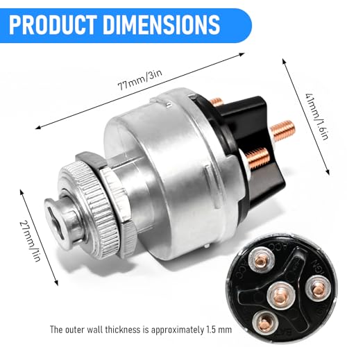 1 Set Wires Ignition Switch with Key 4 Position Ignition Key Switch - size: Silver Metal