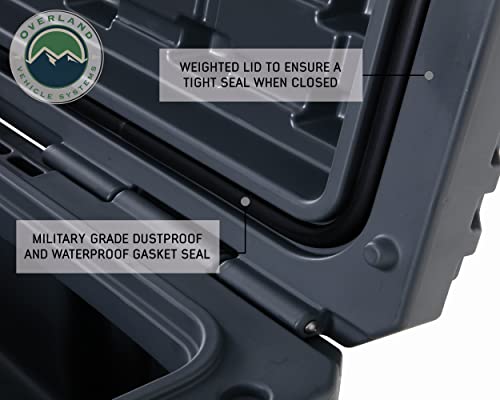 Overland Vehicle Systems 40100001 Dark Gray 53 QT Dry Box Storage with Drain, and Bottle Opener | Waterproof Seal | Heavy-Duty Latches and Nylon Handles | Keeps Gear Safe, Dry and Organized - size: 53 QT Dry Box