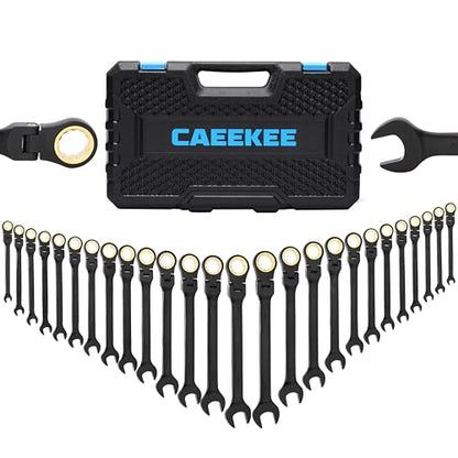26-Piece Flex-Head Ratcheting Wrench Set, SAE & Metric, 12 Point, 72-Tooth Ratchet, Chrome Vanadium Steel, With Organizer Box