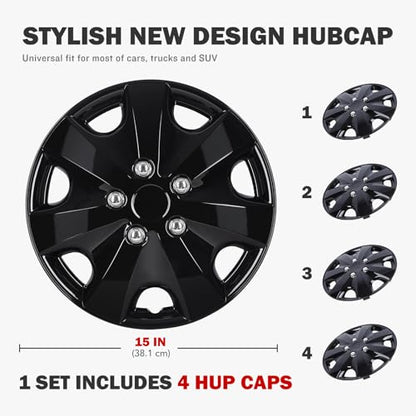15" Inch Hubcaps Set of 4, Automotive Wheel Tire Covers - color: 5051-Black Lacquer-15