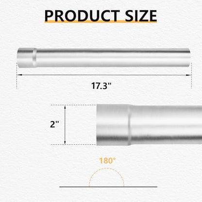 LCGP 2 Inch Exhaust Pipe, Mild Steel Custom Mandrel Exhaust Pipe Tube Pipe, 2" ID Inlet and Outlet 17.3" Straight Exhaust, Universal Fit 2 Exhaust Pipe - size: 2 Inch