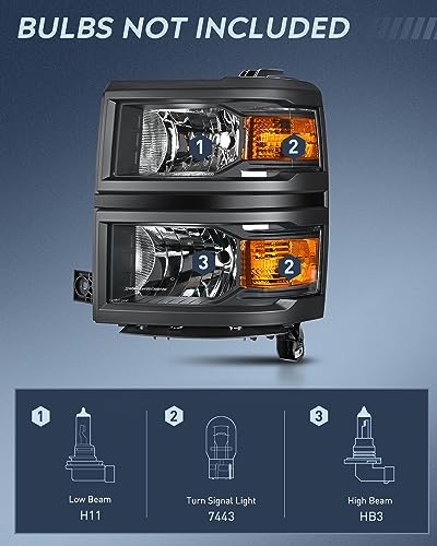 Nilight Headlight Assembly for 2014 2015 Chevy Silverado 1500 Pickup Truck - color: Black Housing + Amber Reflector, size: For 2014-2015 Silverado