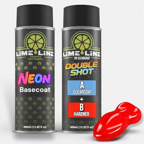 LiME LiNE Automotive Neon Basecoat Aerosol Spray Paint - Must be Clearcoated with High Gloss 2K Double Shot Clearcoat System (Neon Red + Clearcoat Kit) - color: Neon Red + Clearcoat Kit