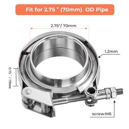 2.75 inch Quick Release V Band Clamp with Male Female Flanges, 304 Stainless Steel Exhaust V band Clamp for Automotive exhaust system, turbocharger, downpipe and mufflers - color: V Band Clamp With Flange, size: 2.75inch