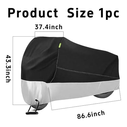 One Waterproof Motorcycle Cover, Heavy Duty Outdoor Motorbike Cover with Lock-Holes, Rain Protection, Fits up to Electric Bicycle & Motorcycles, All Season(220x95x110CM) - size: L (220x95x110CM)