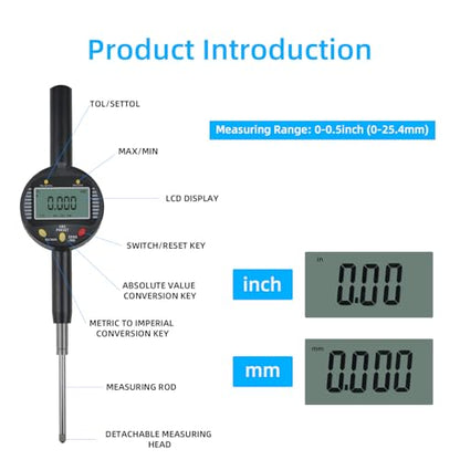 Precision Digital Dial Gauge,Dlectrical Digital Indicator Accuracy of 0.001mm/0.00005 "Metric and Imperial Measure Tool Electronic Dial Gauge with A Range of 25.4mm,for 3D Printing,CNC Machine - size: 1 in/0.001