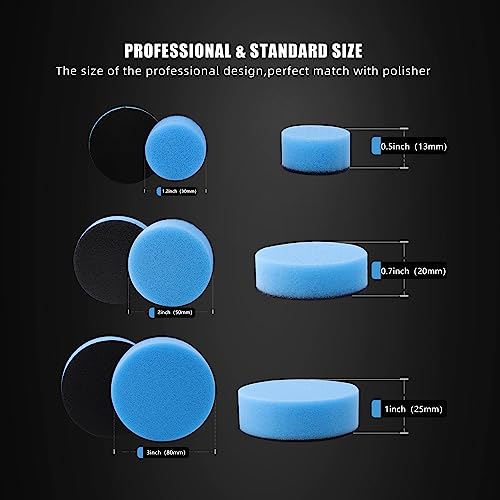 Car Foam Drill Polishing Pad Kit, 44Pcs 1inch 2inch 3inch Detail Polishing Buffing Pad Mix Size Car Detailing Kit with 5/8-11 Thread Backing pad & Adapters for Buffer Polisher Polishing, Buffing