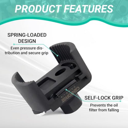 Universal Adjustable Oil Filter Wrench - 60mm to 80mm (2-3/8" to 3-1/8") Removal Tool - 2-Jaw Spring-Loaded Design with 1/2" Drive - Heavy Duty Remover for Cars, Motorcycles & ATVs