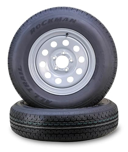 ROCKMAN Trailer Tire Wheel ST205/75R14 8-Ply 105M 5X4.5" Silver Mod Rim Pk2 - size: ST205/75R14 /5x4.5