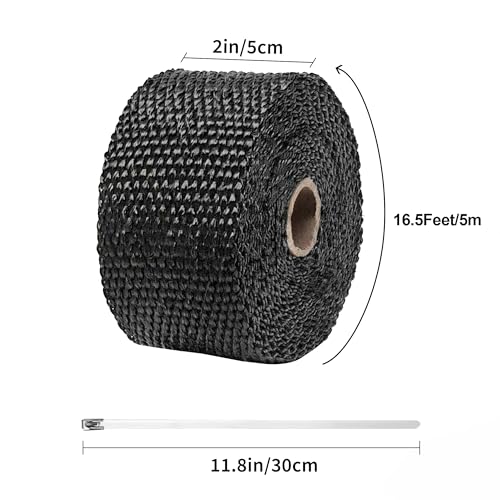NEZUIBAN Exhaust Wrap 2" x 16FT, High Temp Header Wrap with 6 Stainless Steel Ties - color: Black 2''x16'