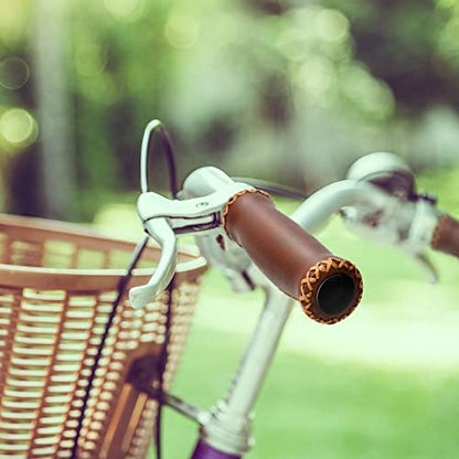 SOLODRIVE Bike Handlebar Grips, Vinyl Leather Grips for Beach Cruiser Bike - color: Deep Brown