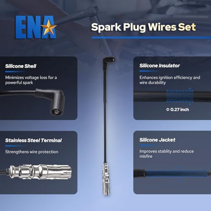 ENA UF484 Ignition Coil Pack with Spark Plug Wire Set 27588 Compatible with Volkswagen 2001-2009 Beetle, 2001-2007 Golf, 2007-2010 Golf City, 2006 GTI, 2001-2010 Jetta, 2007-2009 Jetta City 2.0L L4