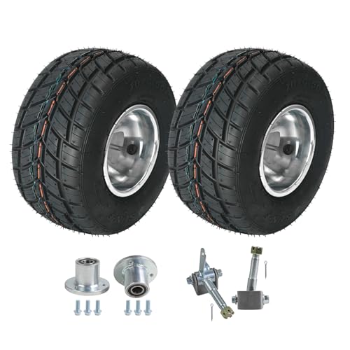Front 10x4.50-5 Go Kart Wheels Racer Tire 10x4.50x5 Tubeless Tire w/Wheel Hub 17mm 3 Stud Steering Spindles for Mini Bike ATV Quad Drift Trike Lawn Mower - size: 10x4.50-5 in