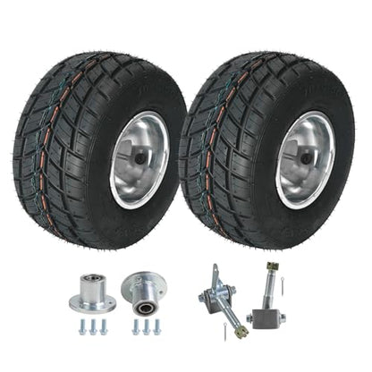 Front 10x4.50-5 Go Kart Wheels Racer Tire 10x4.50x5 Tubeless Tire w/Wheel Hub 17mm 3 Stud Steering Spindles for Mini Bike ATV Quad Drift Trike Lawn Mower - size: 10x4.50-5 in