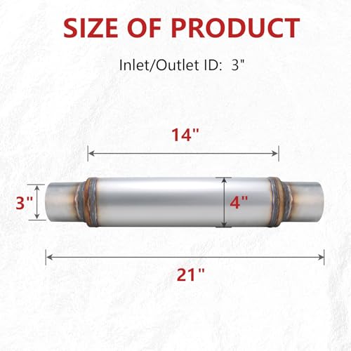LCGP 3" Exhaust Mufflers, 3in Muffler Universal Stainless Steel Performance Muffler, Straight Through Design 3 inch Muffler Resonator Deep Sound for Car, Truck(3" Intet 3" Outlet) - color: 1 PC, size: 3" Inlet 21" Overall Length(4" wide)