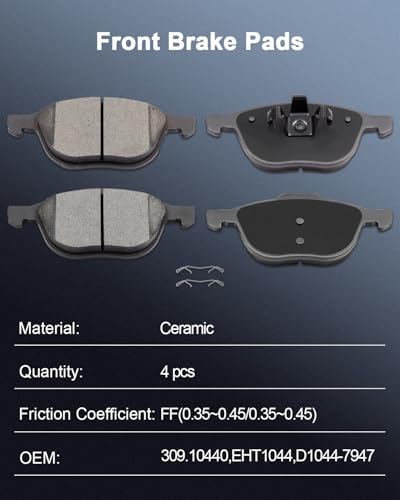 ECCPP 8pcs D1044 D1095 Ceramic Disc Brake Pads For Ford For Focus 2012-2018 - size: Front D1044-7947 + Rear D1095-7874