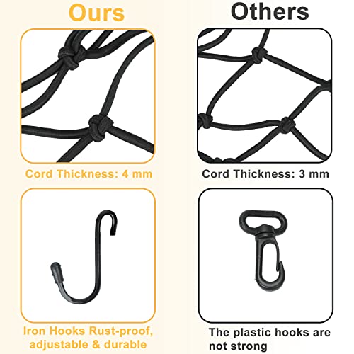 2-Pack Bungee Net Motorcycle Cargo Net, 12" x 12" with 6 Adjustable Hooks
