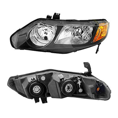 PartsFlow Halogen Headlight Chrome Housing Clear Lens Headlamp Left Drive Side Without Bulb For 2006 2007 2008 2009 2010 2011 Honda Civic 33151SNAA02 - color: Left