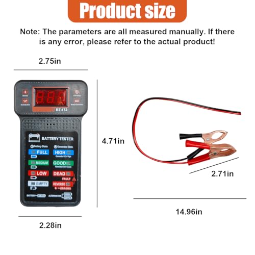 12V Car Battery Tester Voltmeter, Alternator Tester Auto Battery Voltage Meter with LCD Display & LED Indicator, Battery Monitor Car Charging System Analyzer for Truck, Motorcycle (1PC)