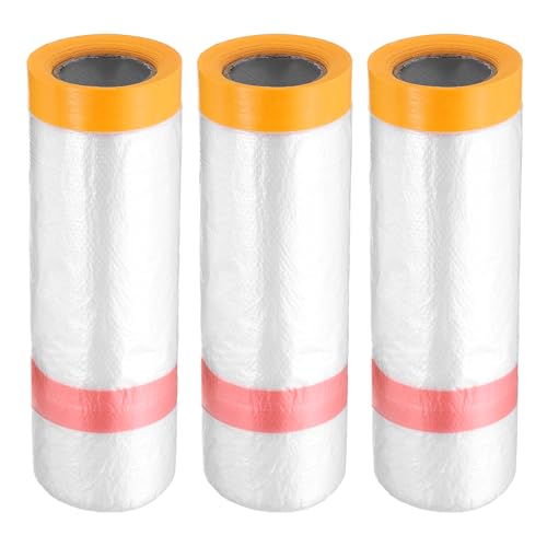 HARFINGTON 3Roll Pre-Taped Masking Film 43.3" x32.8ft for Painting Covering - size: 43.3"x32.8ft