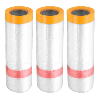 HARFINGTON 3Roll Pre-Taped Masking Film 43.3" x32.8ft for Painting Covering - size: 43.3"x32.8ft