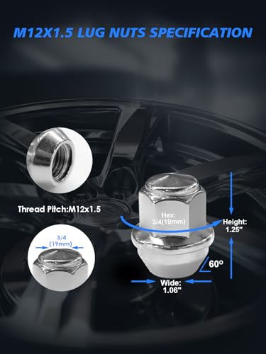 20PCS M12X1.5 Lug Nuts Compatible with Ford Escape/Focus/Fusion - color: Silver