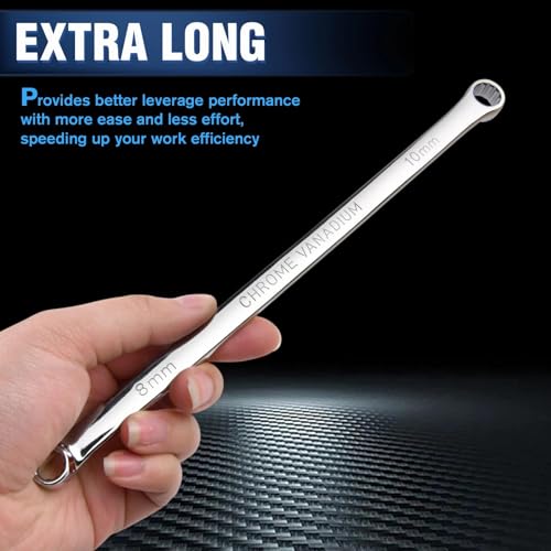 SPEEDWOX Double Box End Wrench 8 x 10 mm Extra Long Wrench Chrome Vanadium Steel Aviation Wrenches Metric 12 Point Extra 0 Degree Offset Polished Long Spanner Tools for Repairs, 9 Inch - size: 8*10