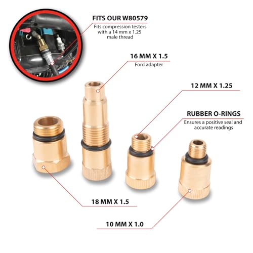 Performance Tool W80577 Compression Tester Spark Plug Adapter Set