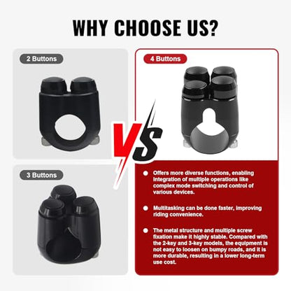SIKUAI 1" 4 Buttons Black Handlebar Switch Control for Harley Cruiser