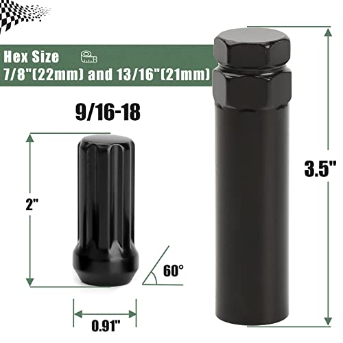 9/16-18 Spline Lug Nut 32pcs for Dodge 2500 3500 8 Lug, 9/16 x18 Closed End Lug Nut with 1 Socket Key for 1994-2011 Ram 2500 3500, 2002-2010 Ram 1500 Aftermarket Wheel - size: M14 x 1.4, style: 32 PCS
