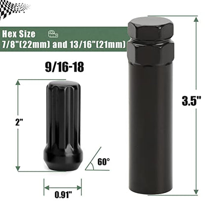 9/16-18 Spline Lug Nut 32pcs for Dodge 2500 3500 8 Lug, 9/16 x18 Closed End Lug Nut with 1 Socket Key for 1994-2011 Ram 2500 3500, 2002-2010 Ram 1500 Aftermarket Wheel - size: M14 x 1.4, style: 32 PCS