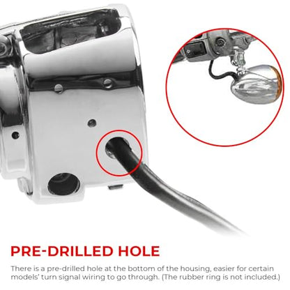 Handlebar Switch Kit Switch Housing W/Button Cover Cap Fits for Harley 2002-2017 VRSC/1996-2012 Sportster/1996-2011 Dyna Softail/1996-2013 Road King Models (Chrome) - color: Chrome
