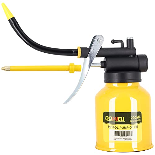 DOWELL Oil Can Pump Oiler 6.8oz 200ml, Oil Squirt Can Metal, Yellow - size: 6.8 oz