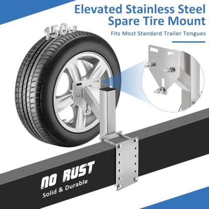 GADFISH Stainless Steel Spare Tire Carrier Mount, Elevated Folding 16.5 Inch Trailer Spare Tire Mount Holder，Fits 4/5/6 Lugs Trailer Wheels on 4"/4.5"/4.75"/5"/5.5" and 6" Bolt Patterns(Silver) - color: Silver