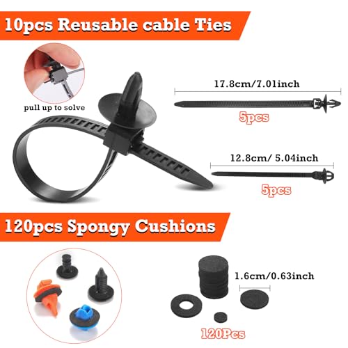 Car Retainer Clips & Fasteners Kit – 32 Universal Sizes Nylon Bumper, Fender Rivets, Door Panel Clips, and Plastic Rivets with 10 Cable Ties and Removal Tool for Toyota, Ford (1240pcs) - style: 1240pcs