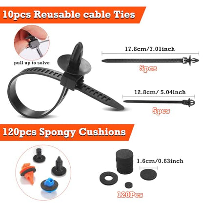 Car Retainer Clips & Fasteners Kit – 32 Universal Sizes Nylon Bumper, Fender Rivets, Door Panel Clips, and Plastic Rivets with 10 Cable Ties and Removal Tool for Toyota, Ford (1240pcs) - style: 1240pcs