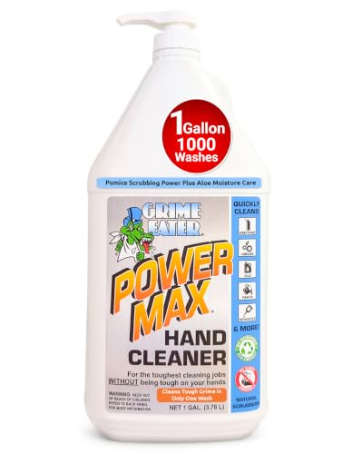 Grime Eater Power Max Hand Cleaner with Pumice - Heavy Duty Mechanic Soap for Grease, Oil, Urethane, Adhesives, Paint & Ink - 1 Gallon Pump Jug - Lanolin-Free Industrial Wash - size: 128 Fl Oz (Pack of 1)
