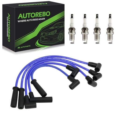 Set of 5 PCS Ignition Spark Plug Wires 671-4070 53186 & 4 Iridium Spark Plugs Compatible with Jeep Wrangler TJ 1997-2002 Dodge Dakota 1999-2002 2.5L L4, 5017058AA RC-CRX023 27497 16804D 700443 9242025 - size: 4070