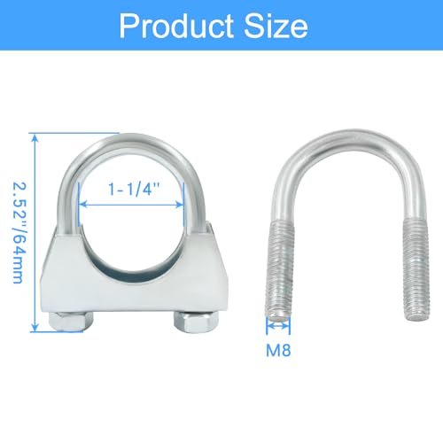 1-1/4'' U Bolt Muffler Exhaust Clamp, Pack of 2 - size: 1-1/4",2PCS