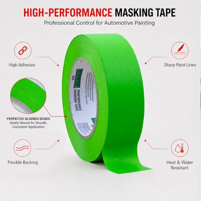 LAUCO DINOGREN High Performance Masking Tape for Car Paint 1.5 Inches, 24 Rolls Heat & Water Resistant, Multi-Purpose Green 7766