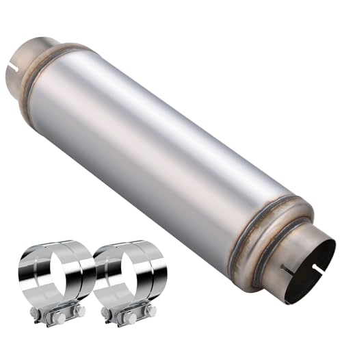 5 Inch Exhaust Muffler with Clamp, 5" Inlet/Outlet 30" Overall Length Resonator, Stainless Steel Straight Through Design Performance Muffler with Clamp, 1 PC - size: 5'' inlet, 7'' body width